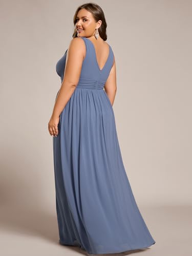Image of Ever-Pretty V Neck Sleeveless Pleated Chiffon Maxi Plus Size Formal Dress for Women Bridesmaid Dresses 09016-DA