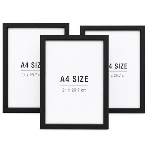Image of A4 Photo Frames Set of 3, Black Wall Mount Picture Frames, 21 x 29.7 cm, MDF Back for Home & Office Decor