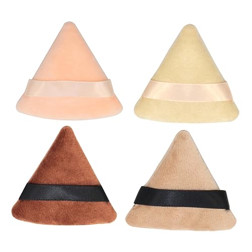 BIUDECO Triangle Powder Puff 4pcs Face Makeup Velour for Wet Dry Products Washable Smooth Touch