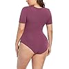 POSESHE-Womens-Plus-Size-Crew-Neck-Round-Neck-Short-Sleeves-Slim-Fit-Casual-Basic-Extender-Bodysuit-Daily-Jumpsuit-T-Shirts POSESHE Women's Plus Size Summer Round Neck Short Sleeve T Shirts Basic Bodysuits Mauve XX-Large