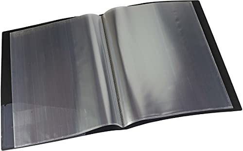 Image of Worldone A3 size (approx double of A4-photocopy paper) 1.2mm Virgin PP Portfolio Display Book -40 Fixed (non removable) Top Loading Photocopy safe Binder Sleeves, (44.5*32*2.5 cm), Black, Set of 1