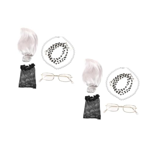 Costume de déguisement de mamie VALICLUD avec perruque grise et lunettes pour fête
