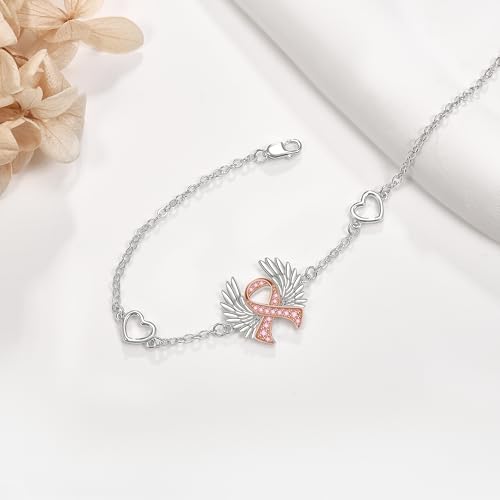 Breast Cancer Bracelets Sterling Silver Breast Cancer Awareness Ribbon Bracelet Pink Survivor Jewelry Gifts for Women2