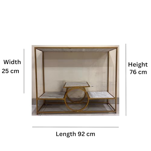 Image of Marble Top Console Table with 3 Shelves, 92cm x 25cm x 76cm