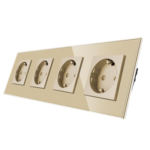 CNBINGO Enchufe Schuko de cristal empotrado, diseño de protección de contacto, enchufe de pared con marco de cristal, color dorado