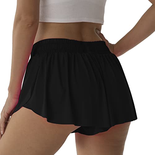 flowy athletic shorts for women running tennis butterfly shorts girls 2-in-1 double layer quick-drying comfy shorts