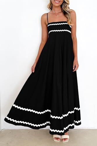 Image of PRETTYGARDEN Women's 2026 Summer Flowy Maxi Dress Casual Sleeveless Spaghetti Strap Ruffle Beach Long Dresses