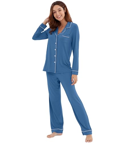 Image of WiWi Viscose from Bamboo Women's Pajamas Set Super Soft Button Down Top and Pants Sleepwear Cooling Pjs S-3X