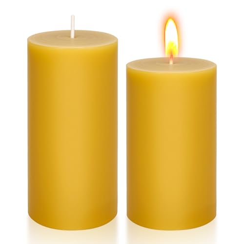 XTDMJ 2 velas de cera de abeja, cada una de 40 horas de combustión, velas de cera de abeja natural pura para decoración del hogar, 5 x 10 cm