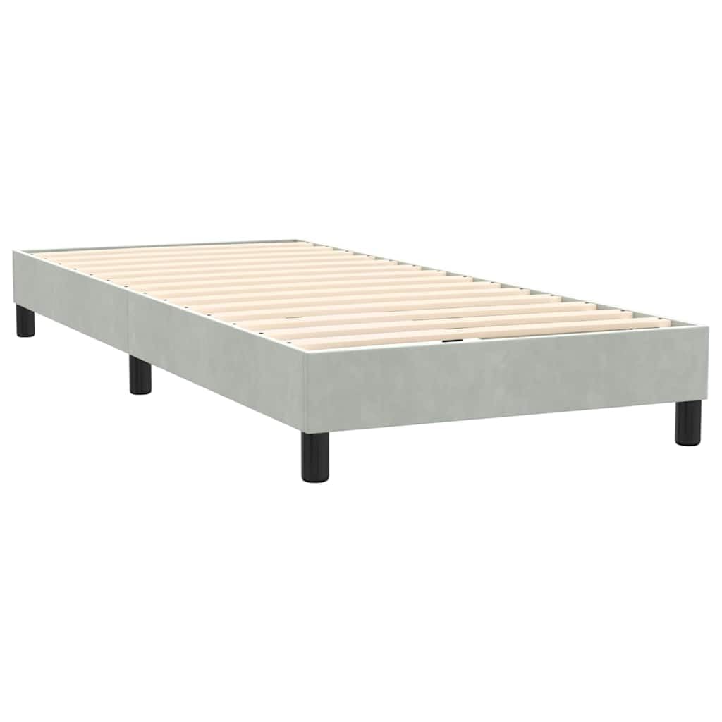Cama con somier de 80 x 220 cm, terciopelo gris claro, con colchón y top, diseño moderno, cabecero de altura ajustable para habitaciones de invitados, habitación juvenil, accesorios para el