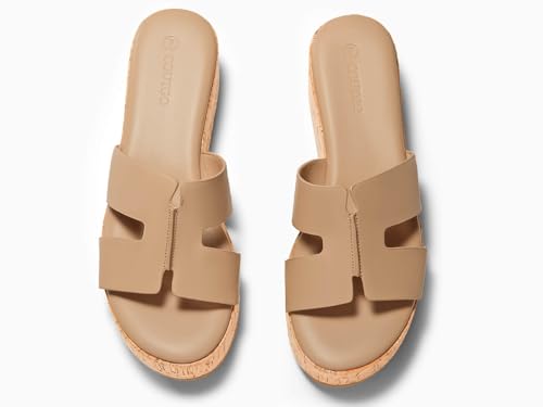 Image of Coutgo Women's Platform Wedge Sandals Open Toe Slip On Slides Cork Heeled Cutout Comfortable Summer Shoes