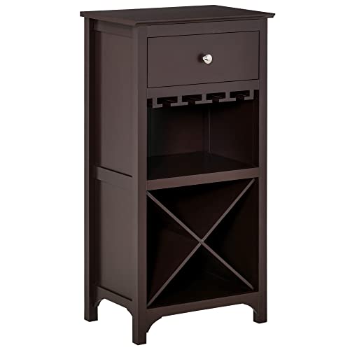 HOMCOM Caja de vino moderna y compacta con 12 botellas, soporte para copas de vino integrado y cajón, color marrón