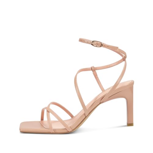 Image of wetkiss Strappy High Heels for Women, Square Toe Women Heeled Sandals | Open Toe Stiletto Summer Heels Comfortable with Adjustable Ankle Strap, Women Dress Shoes for Wedding Party Prom Daily