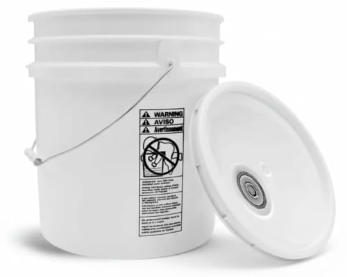 SKS Bottle & Packaging 5 Gallon Plastic Pails with Lids, UN Rated White HDPE Pail with Rieke Fitting, Metal Handle with Grip, Industrial Container for Liquids and Solids, 3 Pack
