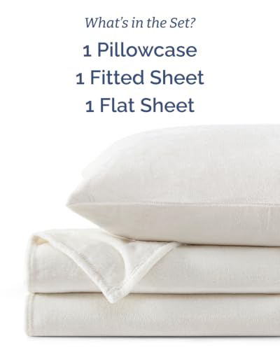 Image of Fleece Sheets Twin XL Size Set - 3-Piece Velvet Flannel Sheet Set - Ivory
