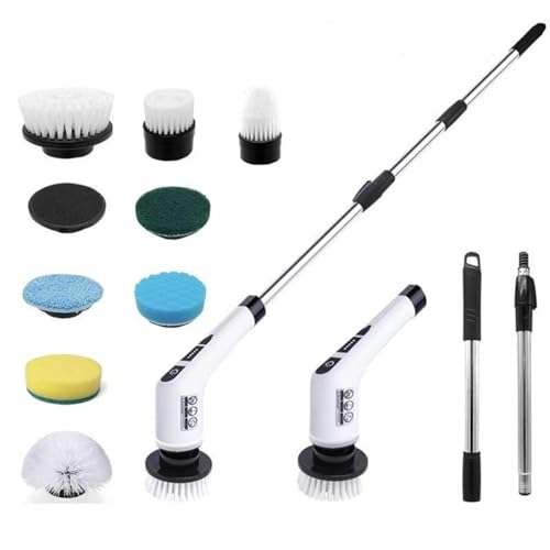 Image of Electric Spin Scrubber Cordless Electric Bathroom Scrubber with 9 Replaceable Brush Heads and Adjustable Handle Brushes for Cleaning bathrooms Suitable for Tiles Floors