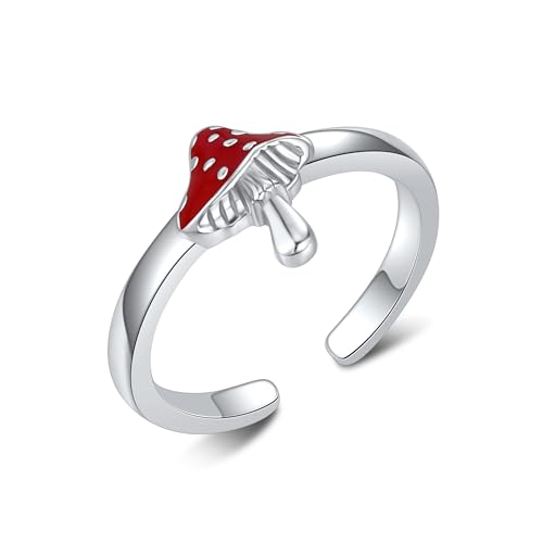 Anillos de plata de hongo rojo ajustables para pies y dedos meñiques de mujer