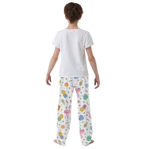 Flamingo Summer Fruits Boys Long Pants Soft Trousers Elastic Waist Kids Lounge Bottoms with Pockets S-XL3