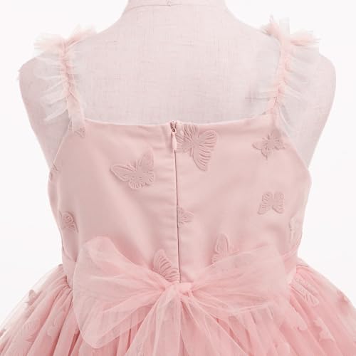 AWIBMK Kids Toddler Girls Butterfly Tulle Tutu Dress Spaghetti Strap V-Neck Birthday Flower Girl Wedding Party Dresses4