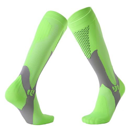 Calcetines Medias de Compresión Mujer y Hombre. Medias Altas para Running o Ciclismo con Tecnología Compresiva Graduada. Largos de Deporte. (Número 34-39, Verde)