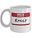 NA Tasse de café de nouveauté d'étiquette de nom d'Emily Acrylique Blanc 11 oz Bonjour Mon nom est Autocollant