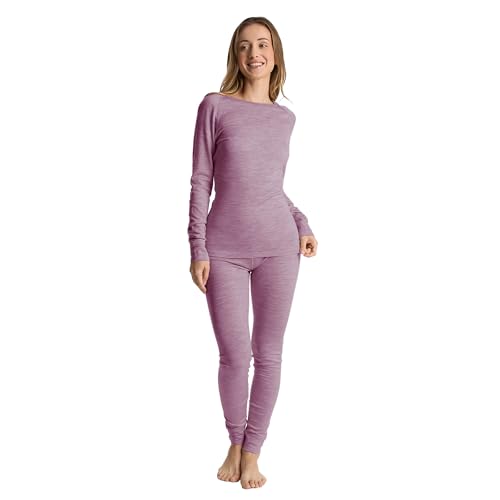 woolcano Women's 100% Merino Wool Base Layer Sets Lightweight Active Base Layer for Ski Violet...