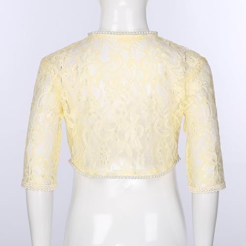 JEYPINMI Kids Girls Floral Lace 3/4 Sleeve Cardigan Open Front Bolero Shrugs Flower Girls Dress Coat Jacket4