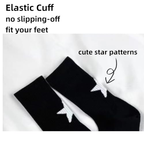 Star Socks 2-Pairs Cute White Black Star Women’s Soft Cotton Rib Mid-Calf Socks2