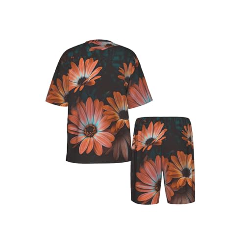 Ensemble pyjama homme manches courtes chrysanthème orange Premium - 6