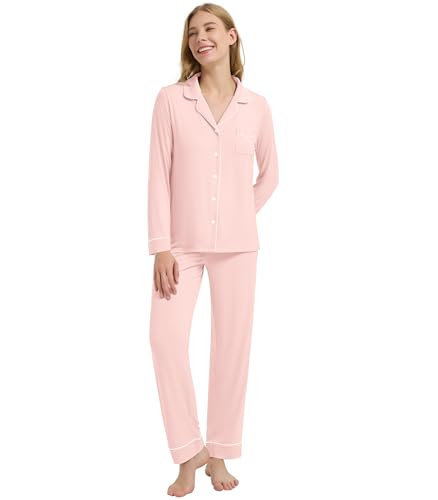 Image of WiWi Viscose from Bamboo Women's Pajamas Set Super Soft Button Down Top and Pants Sleepwear Cooling Pjs S-3X