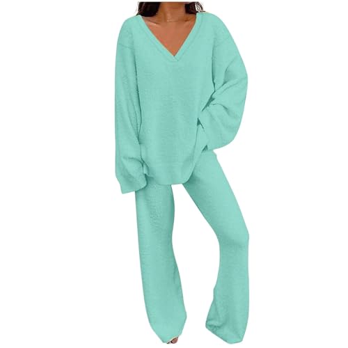 Festmode dambyxor för 2023, långärmad tröja med V-hals, toppar och långa byxor, träningsoverall, varm pyjamas, träningsoverall, sexiga kläder män, Himmelsblå, M