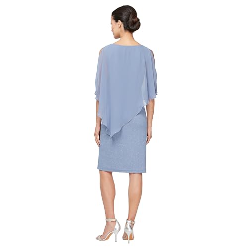 Image of S.L. Fashions Women's Plus Size Short Sheath Dress with Embellished Overlay Capelet