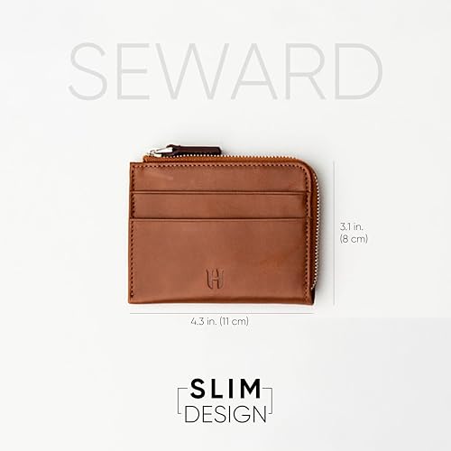 RFID Blocking Zipper Wallet, Slim Business Card Holder, Men & Women, Handcrafted Full-Grain Leather, Gift Box & Pouch, Christmas & Birthday, Tan2