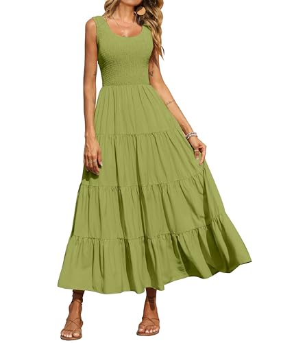 Image of PRETTYGARDEN Women's 2026 Casual Loose Plain Maxi Sundress Smocked Tank Dress Sleeveless Summer Beach Tiered Long Dresses