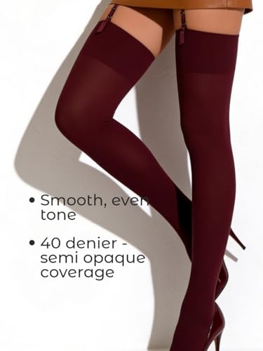 Image of Mila Marutti Thigh High Stockings for Women | Garter Belt Stockings Semi Opaque 40D | Colored Suspender Stockings Pantyhose