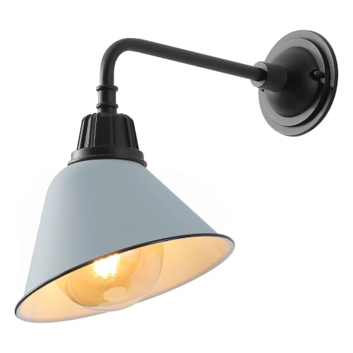 Image of JONATHAN Y Croydon 1-Light Gooseneck Barn Sconce 9.63 inch, Matte Silver Blue
