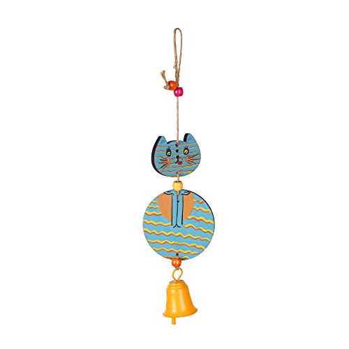 Image of Aakriti Art Creations Azure Kitty Wind Chime Multicolor | Handmade Modern Art Wooden & Metal Wind Chime | Decorative Wind Chimes for Balcony, Garden, Living Room & Gifting