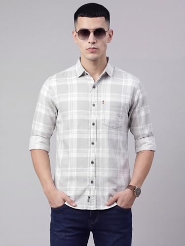 Image of Afflatus Men's Cotton Blend Slim Fit Checks Shirt | Full Sleeves Stylish Men Shirt | Regular Collar | Casual Shirts for Men
