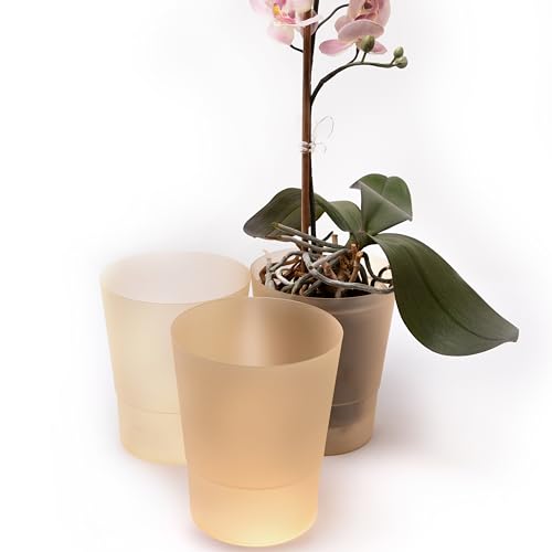 Home Garden Ornaments small orchid pots 12cm / 4.7 inch, Set of 3 Decorative Plastic Plant Pots Indoor