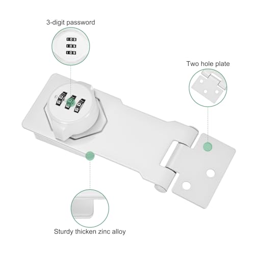 Image of M METERXITY 2-Pack Keyless Combination Lock, 4.3 inch Zinc Alloy Mechanical Password Twist Knob Hasp Locks Latch, 90 /180 Degree Barn Door Lock for Cabinet /Closet /Garage /Drawers /Garden [White]