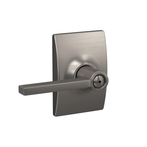Image of SCHLAGE Latitude Bed /Bath Privacy Door Handle with Lock, Satin Nickel | Interior bedroom or bathroom door lever with push button lock, Reversible, Easy install, Certified durability, Universal fit