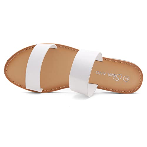 Shoe Land Sl-Native Women's Open Toes Two-Strap Flat Sandals Classic Slip-On Slide Shoes 1896White 8.0 #TOP2
