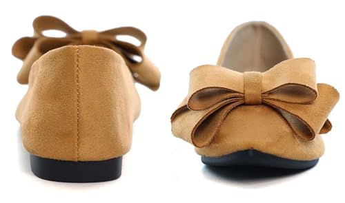Image of SAILING LU Womens Bowknot Ballet Flats Pointy Toe Suede | Casual Flat Shoes, Dressy Wear to Work, Moccasins, Slip-Ons