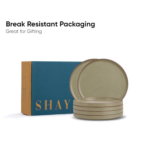 Image of Shay Ceramic Dinner Plates Set, 6 Pieces, Olive Green Japandi Series | Ceramic Plates Set | Matte Finish | Premium Stoneware | Dinner Plates Ceramic (Japandi Dinner Plate, Oilve Green)