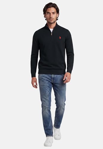 U.S. POLO ASSN. Męski sweter (S-3XL) Classic Fit z zamkiem błyskawicznym do połowy i stójką P010, czarny, czerwony, L