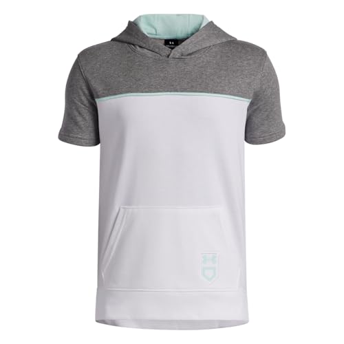 Under Armour Boys' Utility Short Sleeve Hoodie, (100) White/Castlerock/Aqua Float, Large