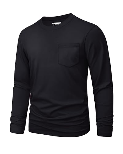 MAGNIVIT Cotton Long Sleeve T Shirt Mens Pocket Tee Shirts Casual Fashion Soft Tops Crew Neck Spring Black XL