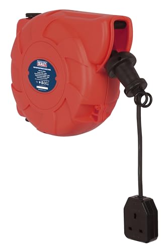 Sealey CRM101 Retractable Socket System Cable Reel, 10m, 230V, Red