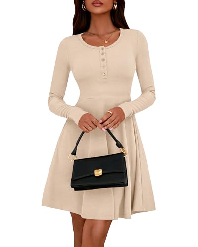BTFBM Casual Fall Dresses for Women 2025 Long Sleeve Ribbed Button Down Empire Waist A Line Winter Wedding Guest Dress