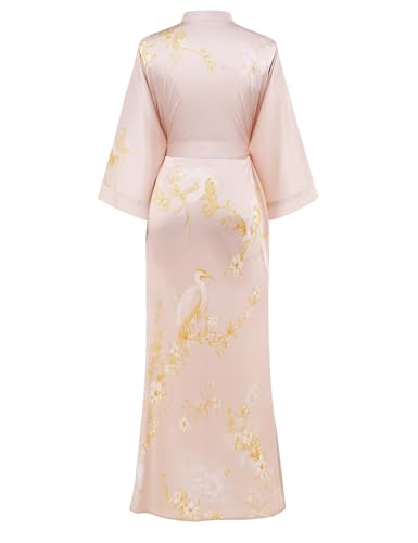 Image of PRODESIGN Kimono Robe for Women - Long Satin Sleepwear Silky Kimono Cover-Up Nightgown Japanese Bathrobe Loungewear Blouse